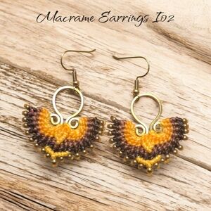 Handcrafted Macrame Earrings - Gold and Brown